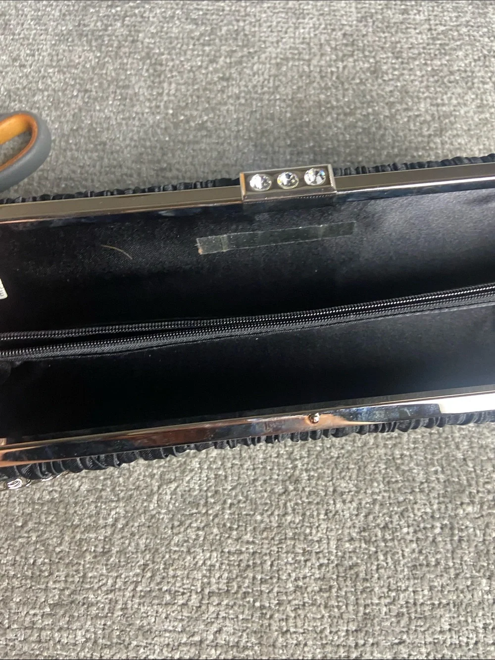 Black Pleated Satin Evening Clutch with Chain Strap